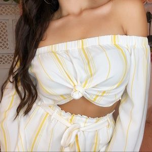 Pant set with off the shoulder top